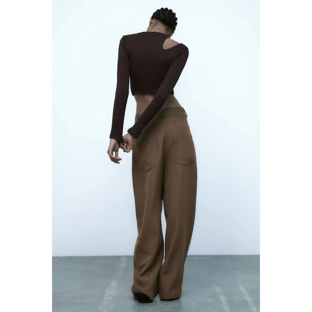 ZARA Cut out rib top chocolate 1131/323